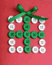 Biglietti di Natale con pacco regalo con bottoni